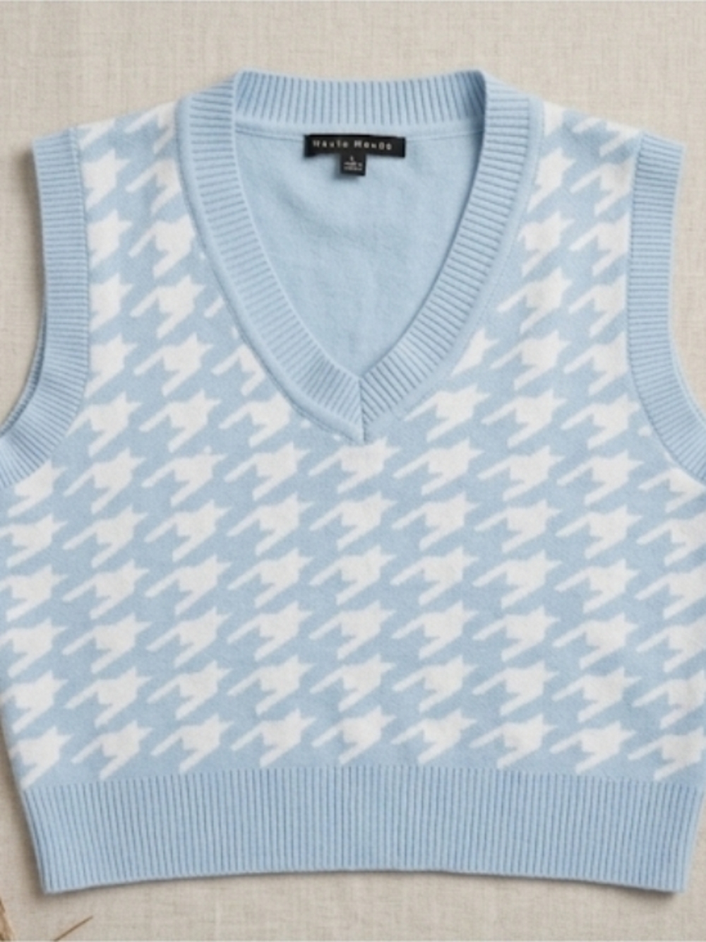 Haute Monde Sky Blue & White Houndstooth Knit Vest Sz-Lg